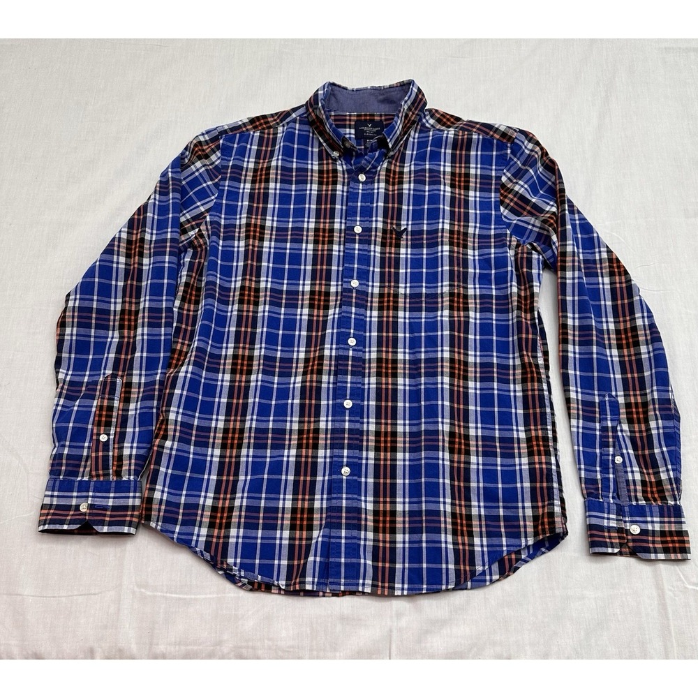 American Eagle Outfitters Men's Blue Plaid Button Up  Long Sleeve Shirt M
